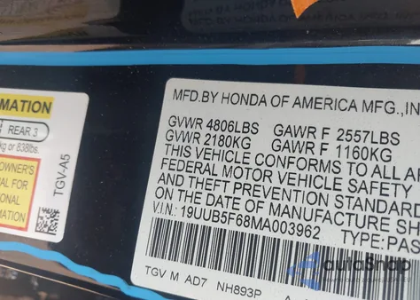 2021 Acura Tlx Advance Package from USA, damaged, VIN 19UUB5F68MA003962